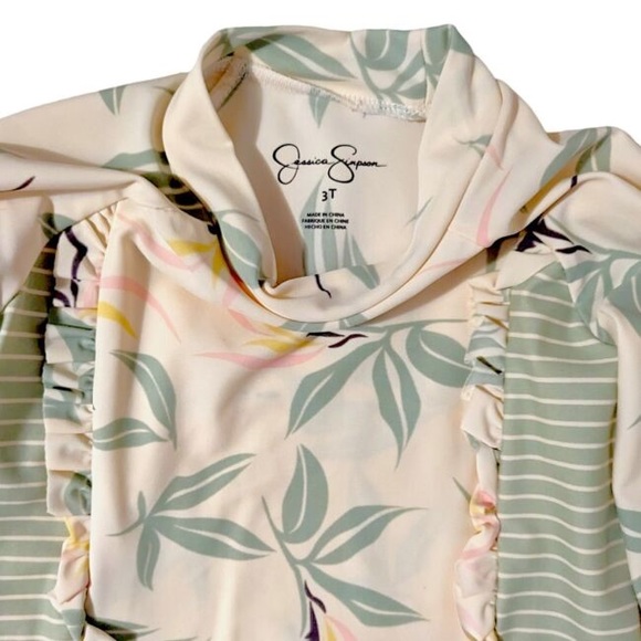 Jessica Simpson Leaf Rashguard swimsuit 2pc set 3T - Picture 2 of 4